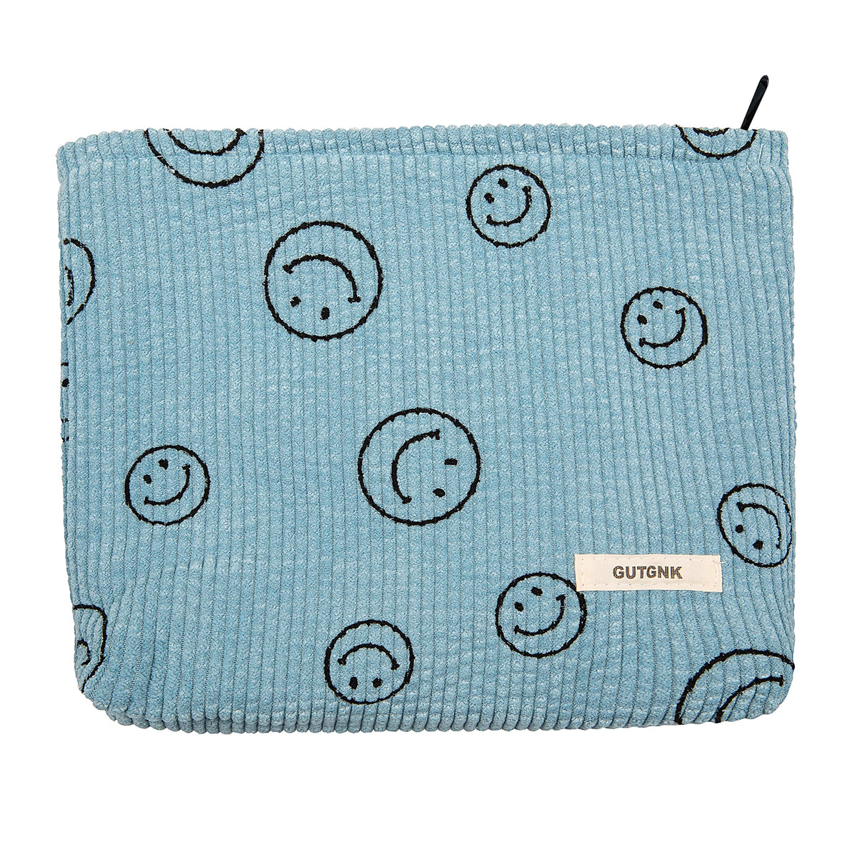 GUTGNK corduroy makeup bag blue exterior showcases durable fabric for daily travel