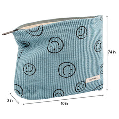 GUTGNK blue corduroy makeup bag with smiley-face design adds cheerful organization