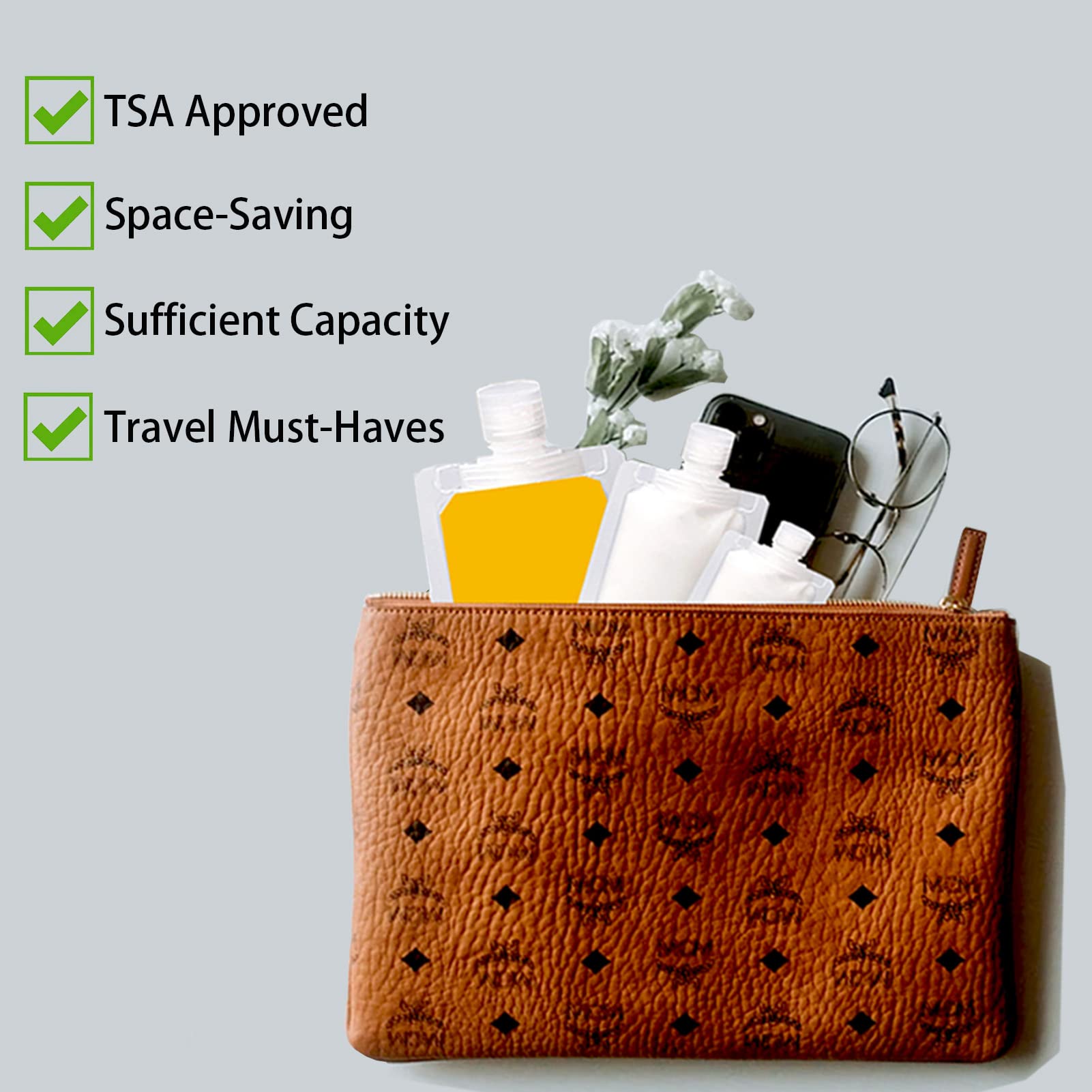 GUXACU 30ml-50ml-100ml travel containers illustrate compact size variety for efficient packing