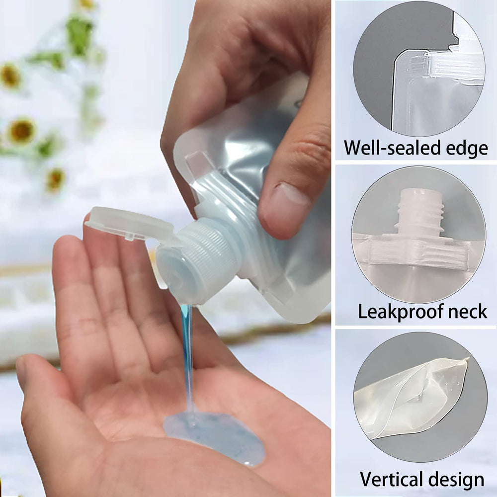 GUXACU leak-proof travel pouches cap closeup highlights secure, mess-free packing on trips