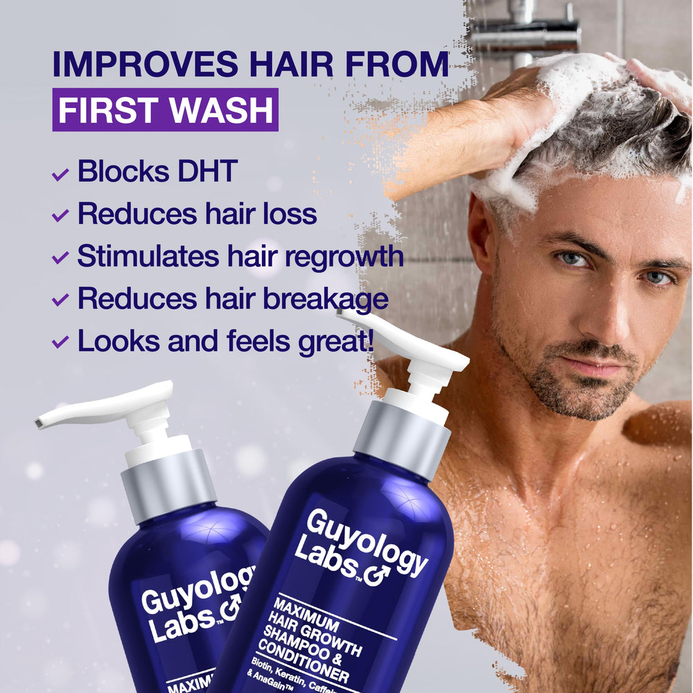 Guyology Labs DHT-blockers label highlights saw palmetto benefits for thinning hair support.