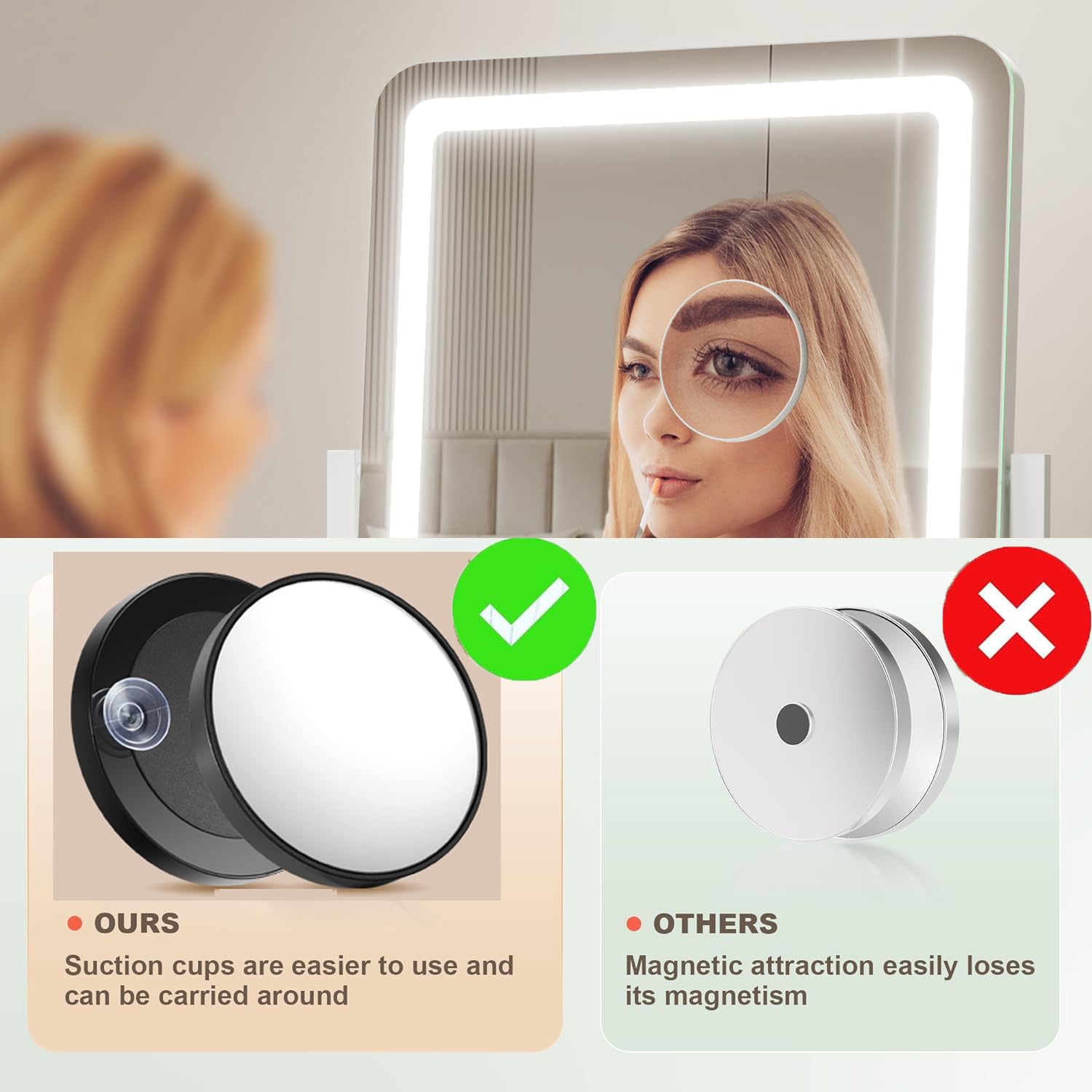 Gvnkvn 17.2-inch mirror provides wide-view framing for full-face makeup.