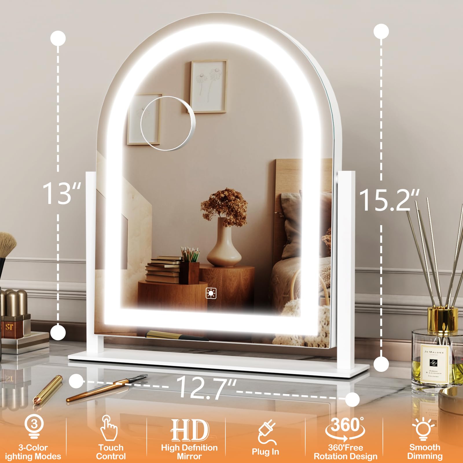 Gvnkvn lighted makeup mirror 3-color-modes enables day, cold, and warm lighting