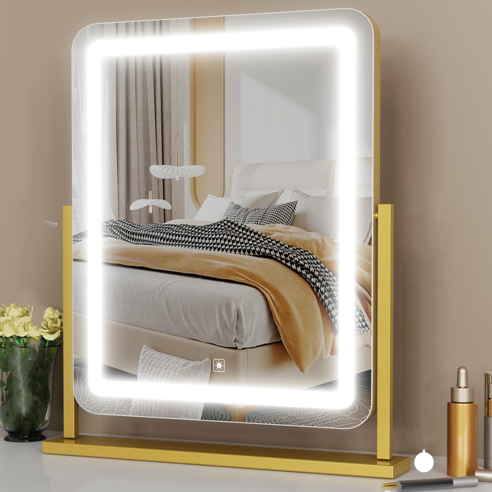 Gvnkvn lighted makeup mirror shows even brightness for precise makeup.