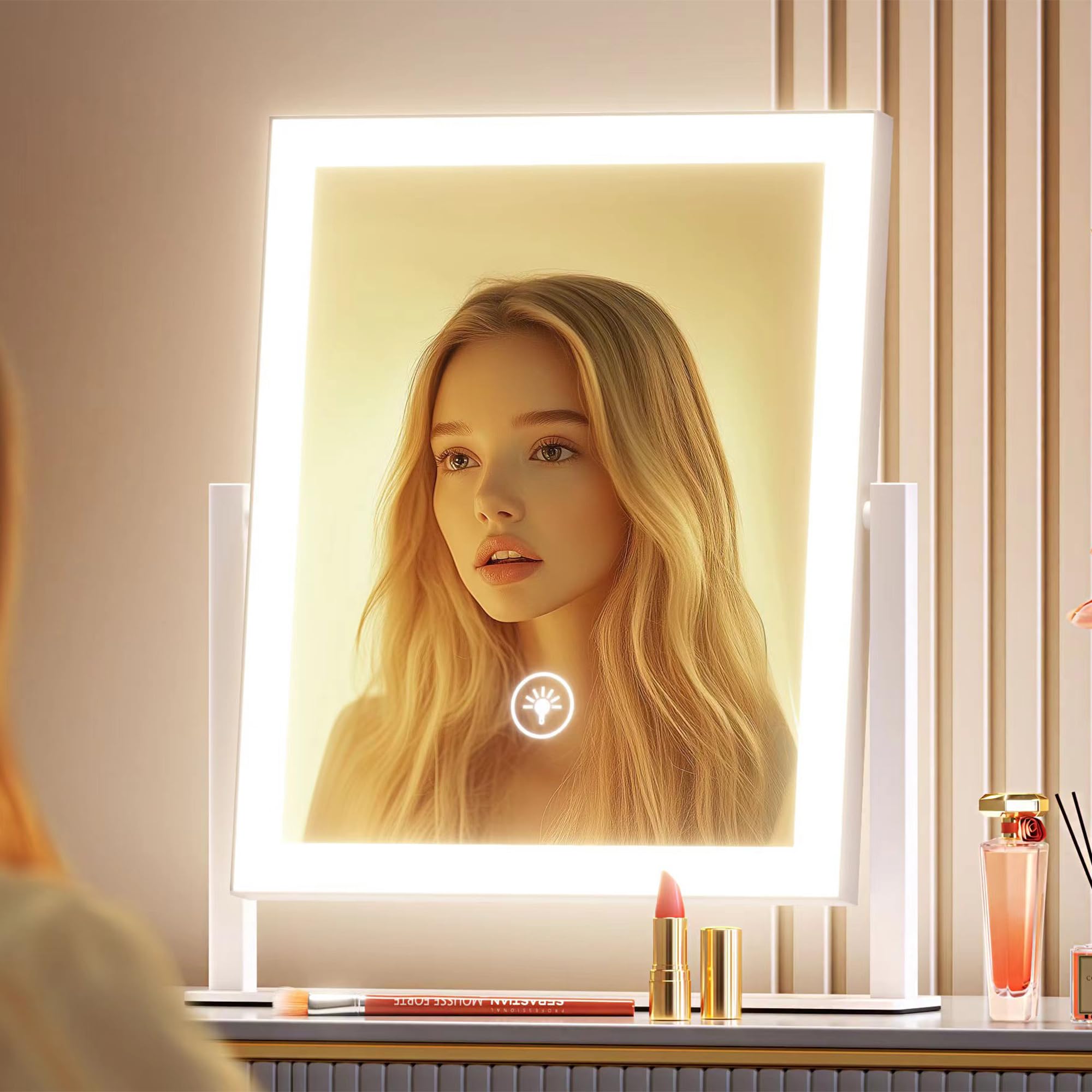 Gvnkvn lighted makeup mirror front view shows bright, even lighting for flawless prep