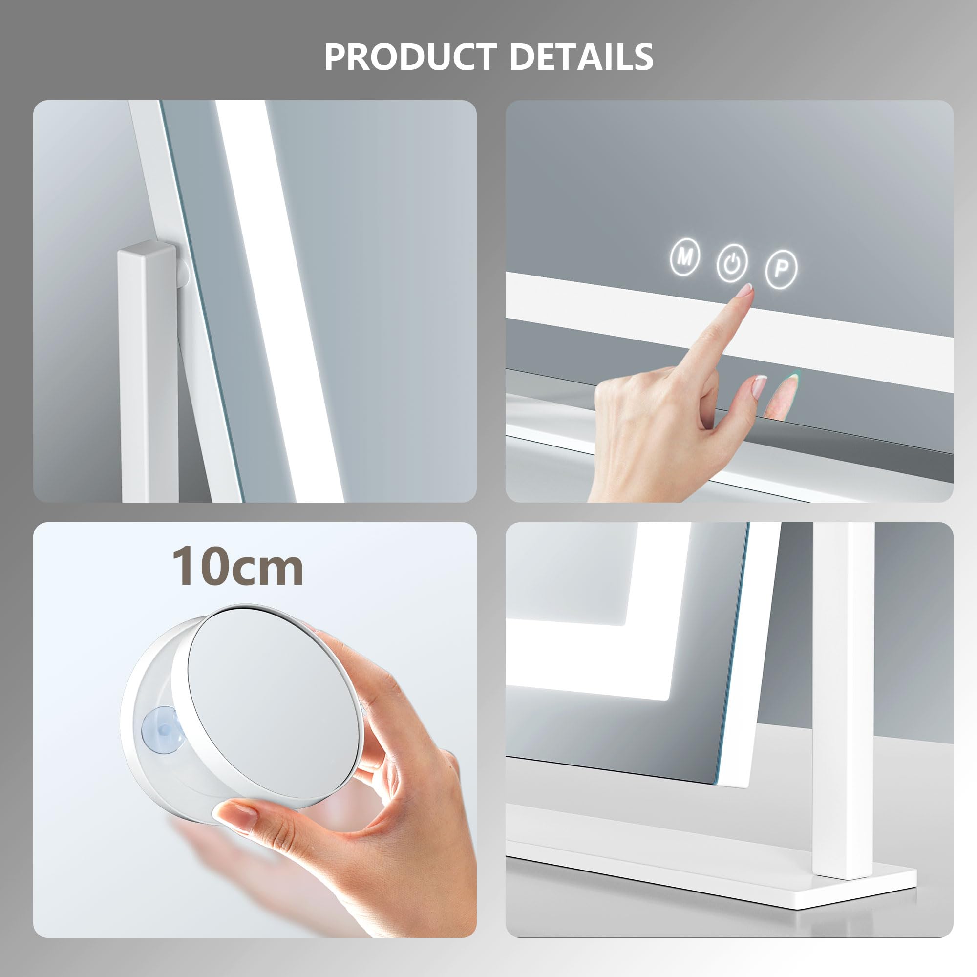 Gvnkvn lighted makeup mirror LED bars highlight features and reduce shadows.
