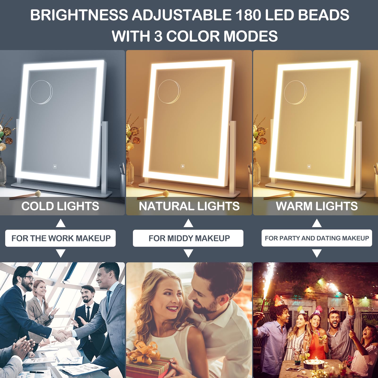Gvnkvn lighted makeup mirror magnification closeup with detachable 10x lens