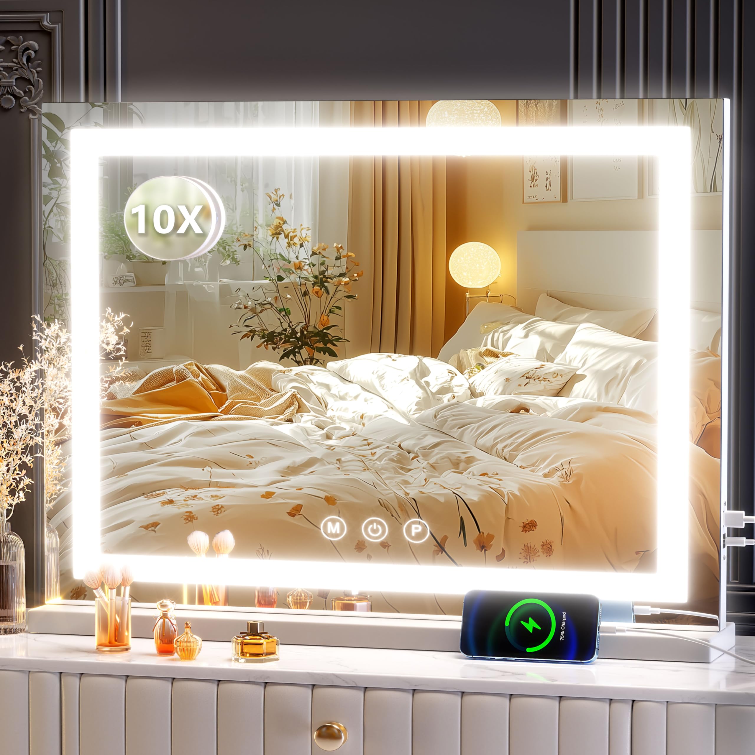 Gvnkvn makeup vanity mirror with 24x19 LED glow for crisp makeup reflections