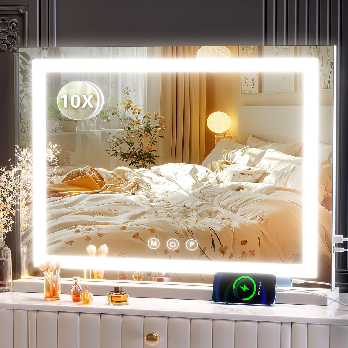 Gvnkvn makeup vanity mirror with 24x19 LED glow for crisp makeup reflections