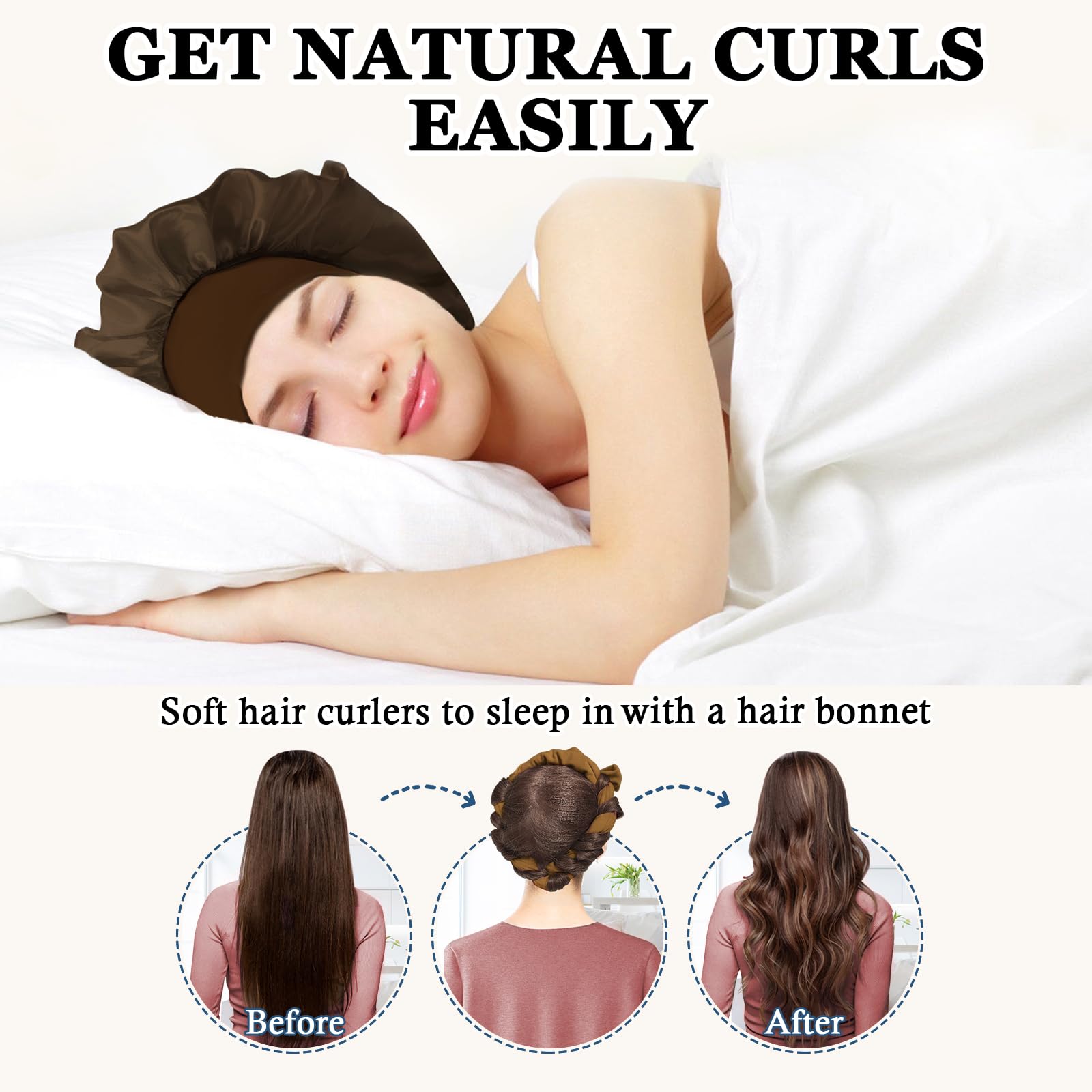 Gwabee Heatless Curls satin sleep bonnet protects curls during the night