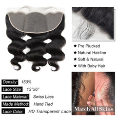 GYAJEP 13x6 lace frontal body wave texture closeup highlights healthy virgin hair.