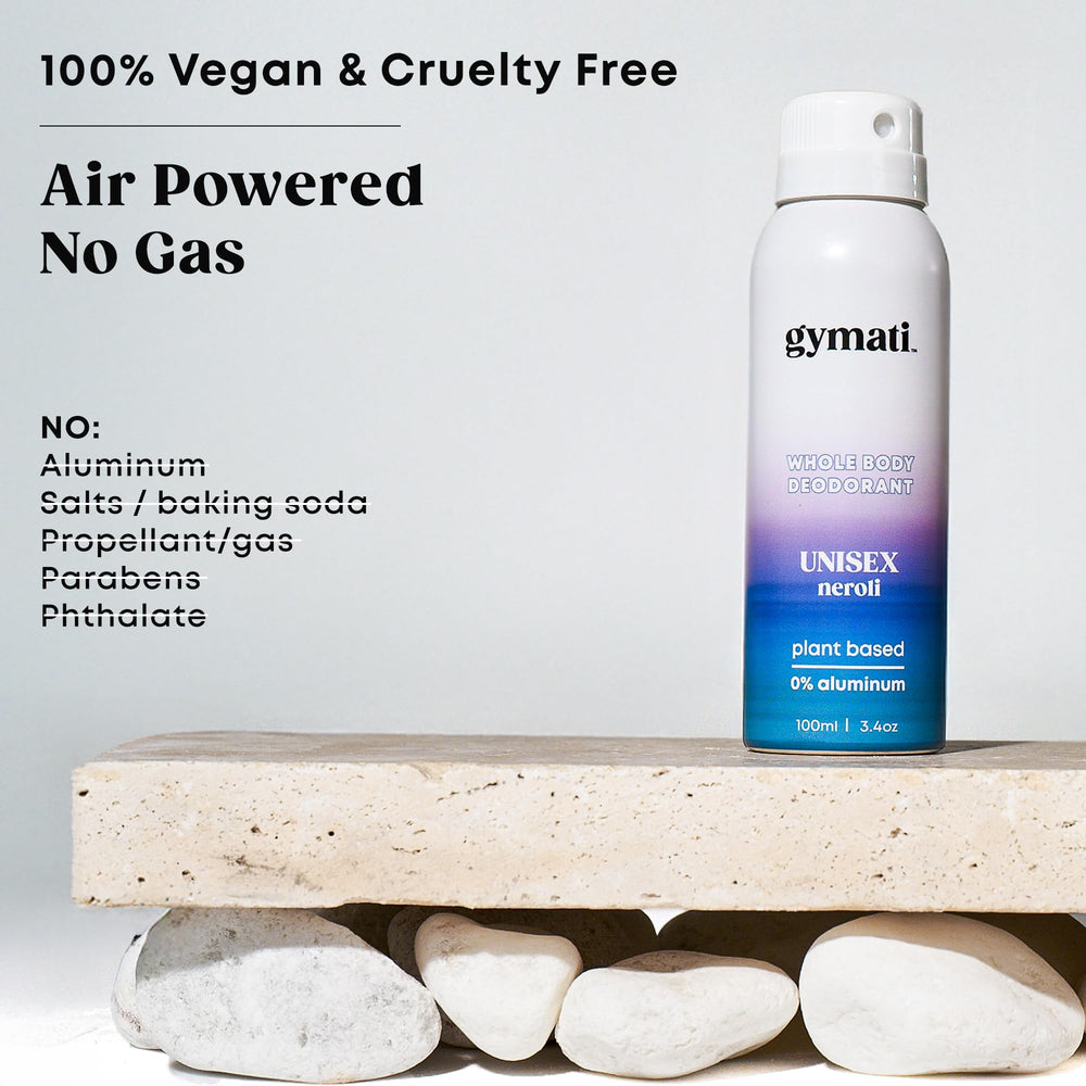 Gymati Fitness Deodorant Spray unisex design stays fresh during workouts.