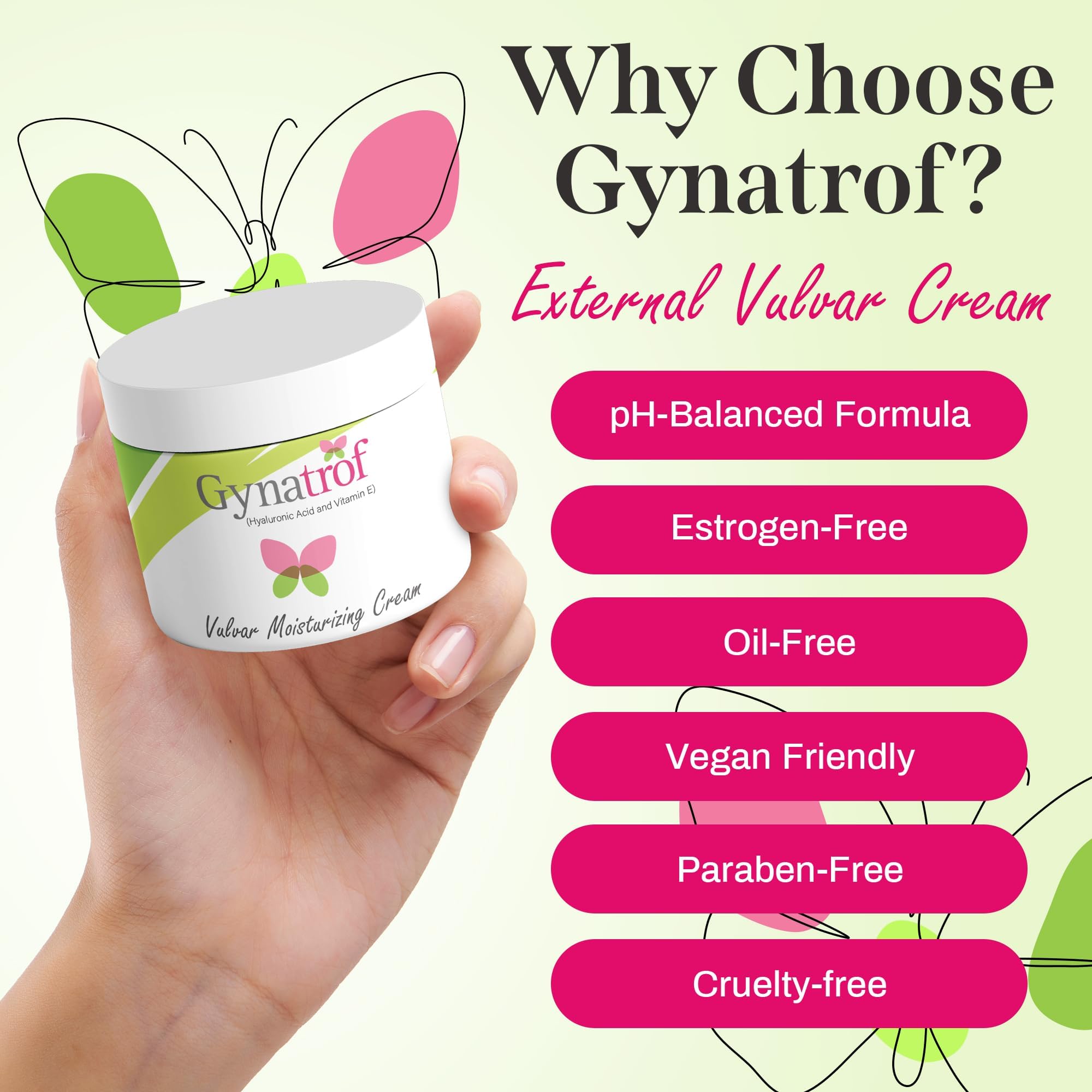 Gynatrof Vulva Moisture Cream application swipe demonstrates easy smoothing.