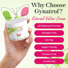 Gynatrof Vulva Moisture Cream application swipe demonstrates easy smoothing.