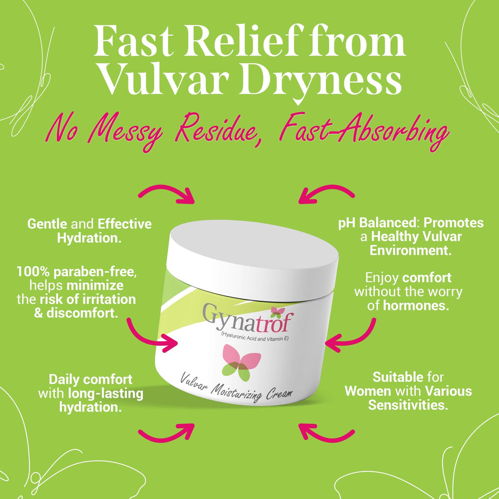 Gynatrof Vulva Moisture Cream sensitive-skin closeup for gentle formula.