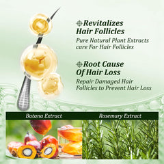 Gypsophila Batana Oil Shampoo rosemary-ingredients close-up emphasizing scalp-soothing botanicals.
