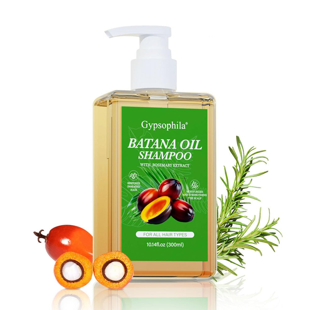 Gypsophila Batana Oil Shampoo bottle-front shows premium packaging signaling quality