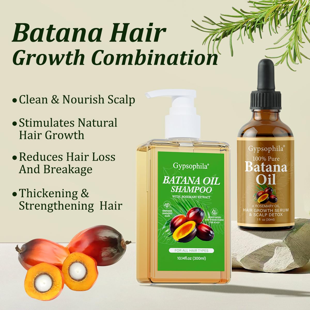 Gypsophila Batana Oil Shampoo bottle boosts scalp vitality and adds visible volume