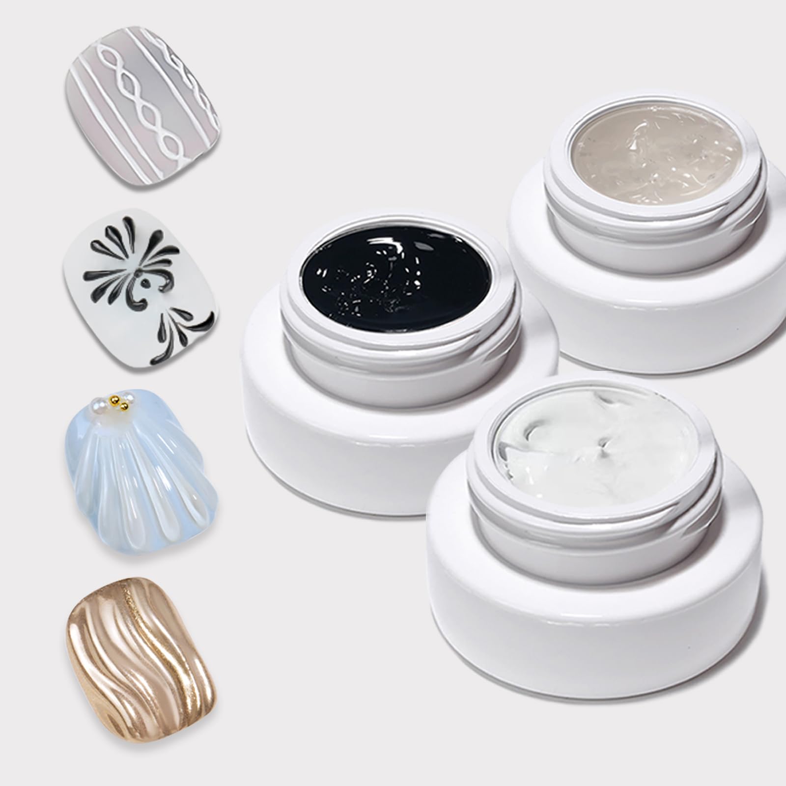 Gyraolvant 3D nail gel set packaging shows the three-piece kit for at-home nail art