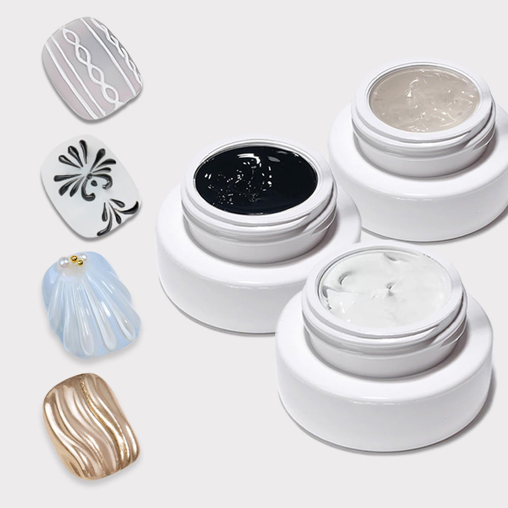 Gyraolvant 3D nail gel set packaging shows the three-piece kit for at-home nail art