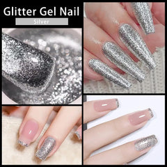 Gyraolvant black glitter gel nail art with bold evening-ready sparkle.