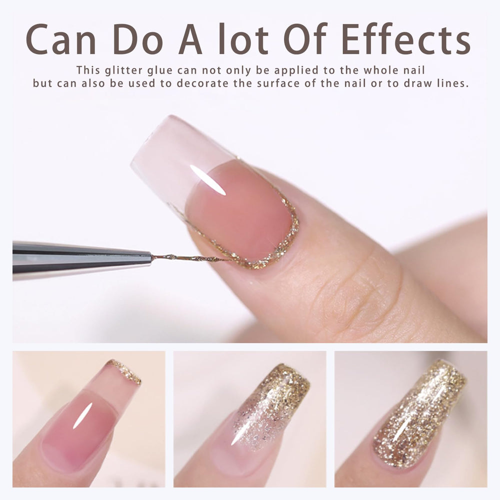Gyraolvant gold glitter gel nail art for dazzling nail designs.