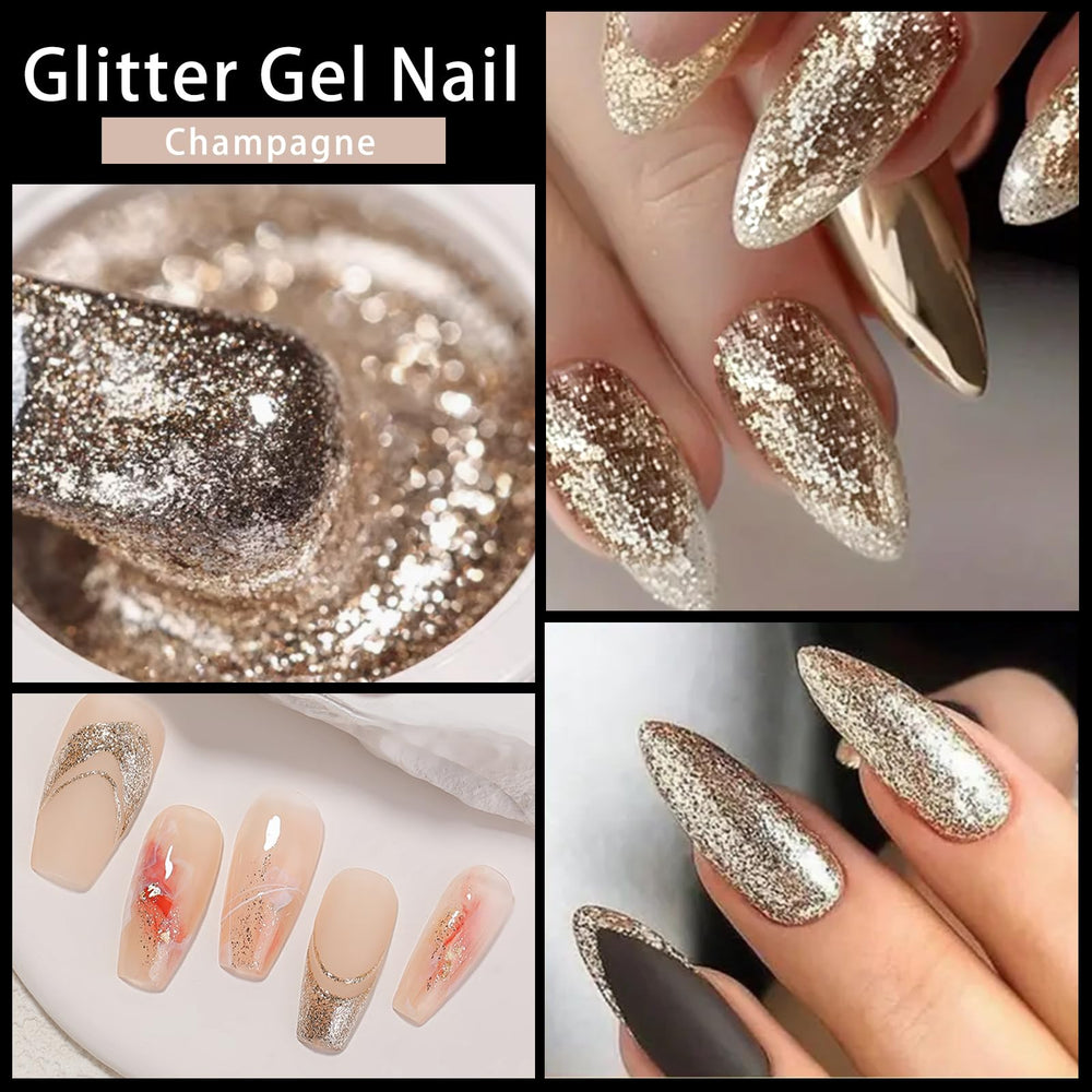 Gyraolvant silver glitter gel nail art that catches light from every angle.