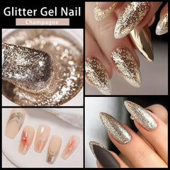 Gyraolvant silver glitter gel nail art that catches light from every angle.