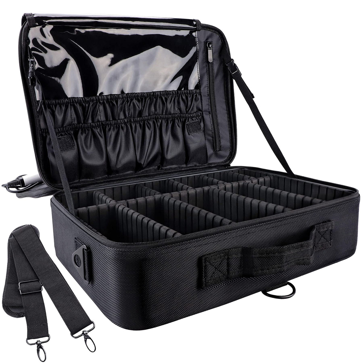gzcz large capacity train case open with adjustable dividers for organized cosmetics