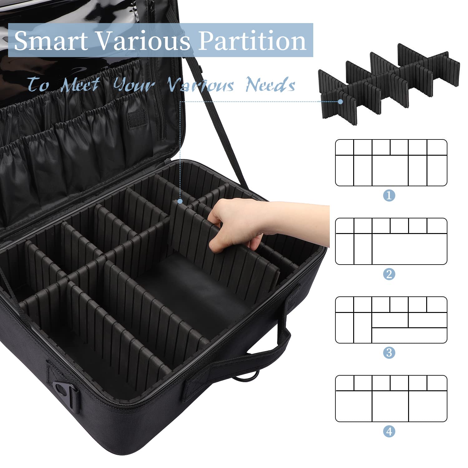 gzcz travel makeup train case with shoulder strap for hands-free portability