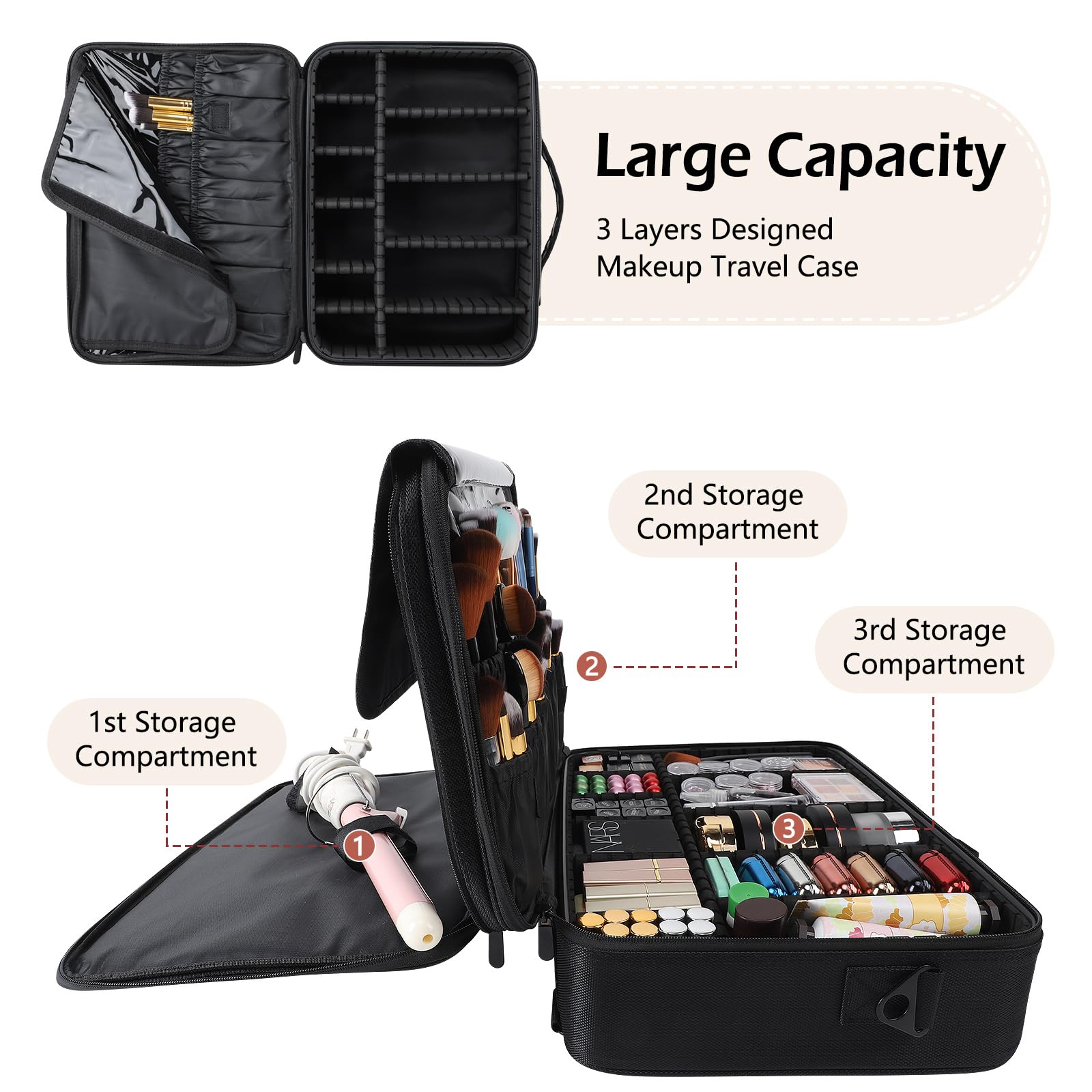 gzcz travel makeup train case showing waterproof oxford fabric and padding