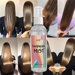 GZE Hair Silkening Spray Mist demonstrates heat protection during a blow-dry session