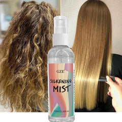 GZE Hair Silkening Spray Mist closeup showing shine and smoothness