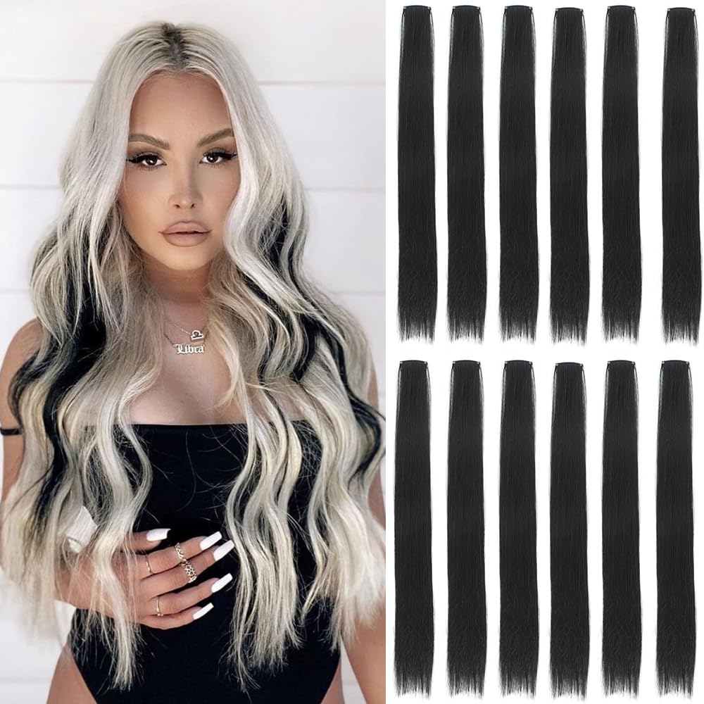 GZVIS 12-pcs black hair extensions packaging, individually wrapped for tangle-free storage.