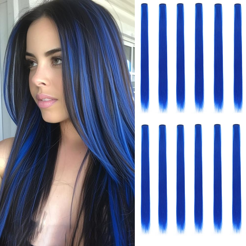 GZVIS Crystal Blue hair extensions, 22-inch straight clip-in for versatile color styling
