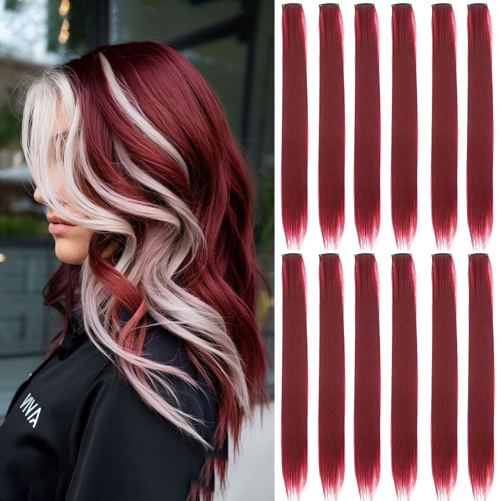 Extensiones GZVIS burdeos 22 pulgadas lisas para cambio de look rápido