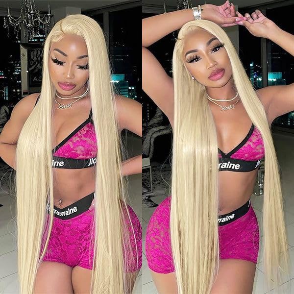 GZX 26in 613 lace-front wig versatile styling from side part to high ponytail.