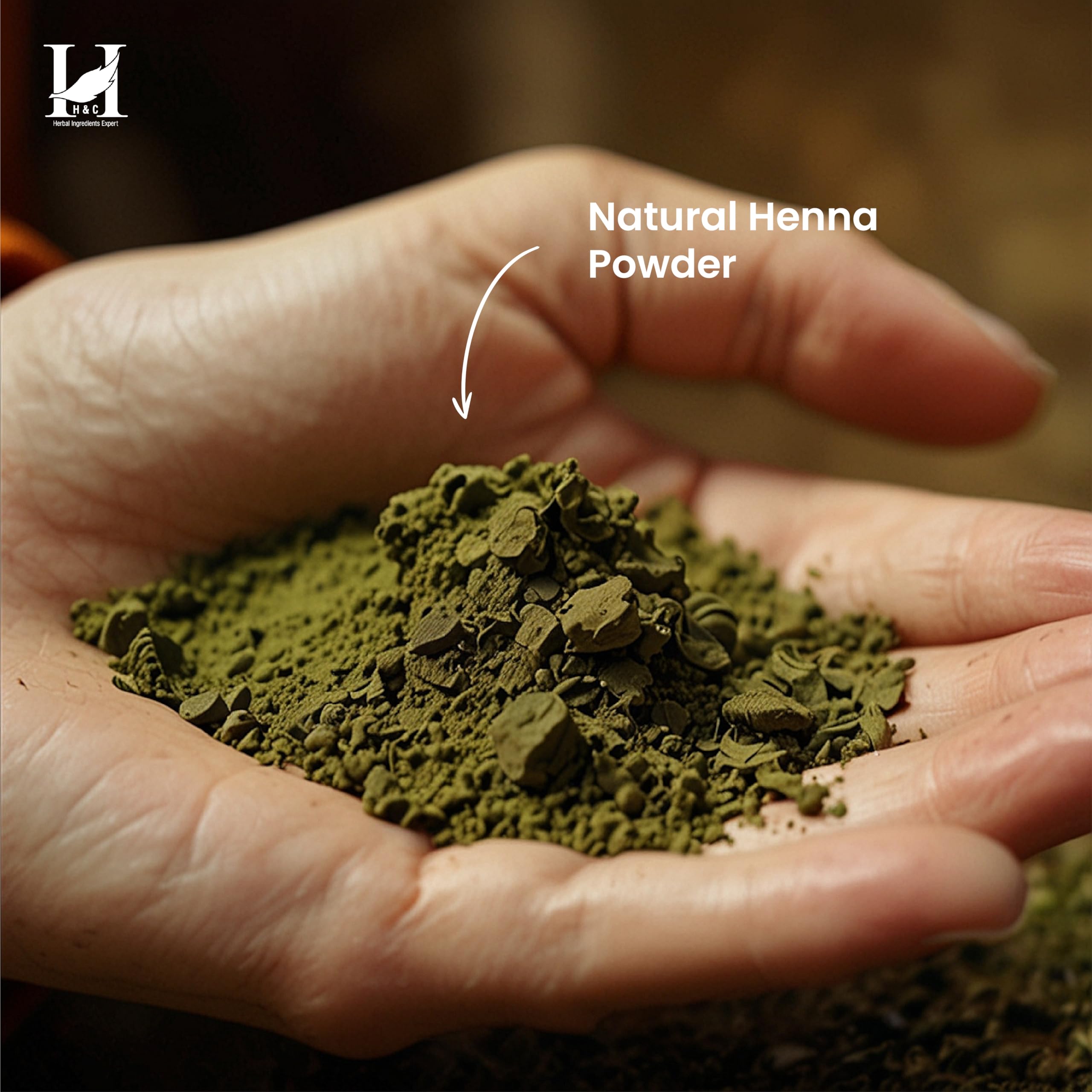 H&C Henna powder bottle with water drop suggests safe, all-ages use.