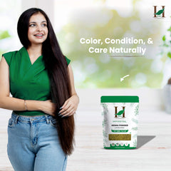 H&C Henna powder container open and mixing shows easy preparation.