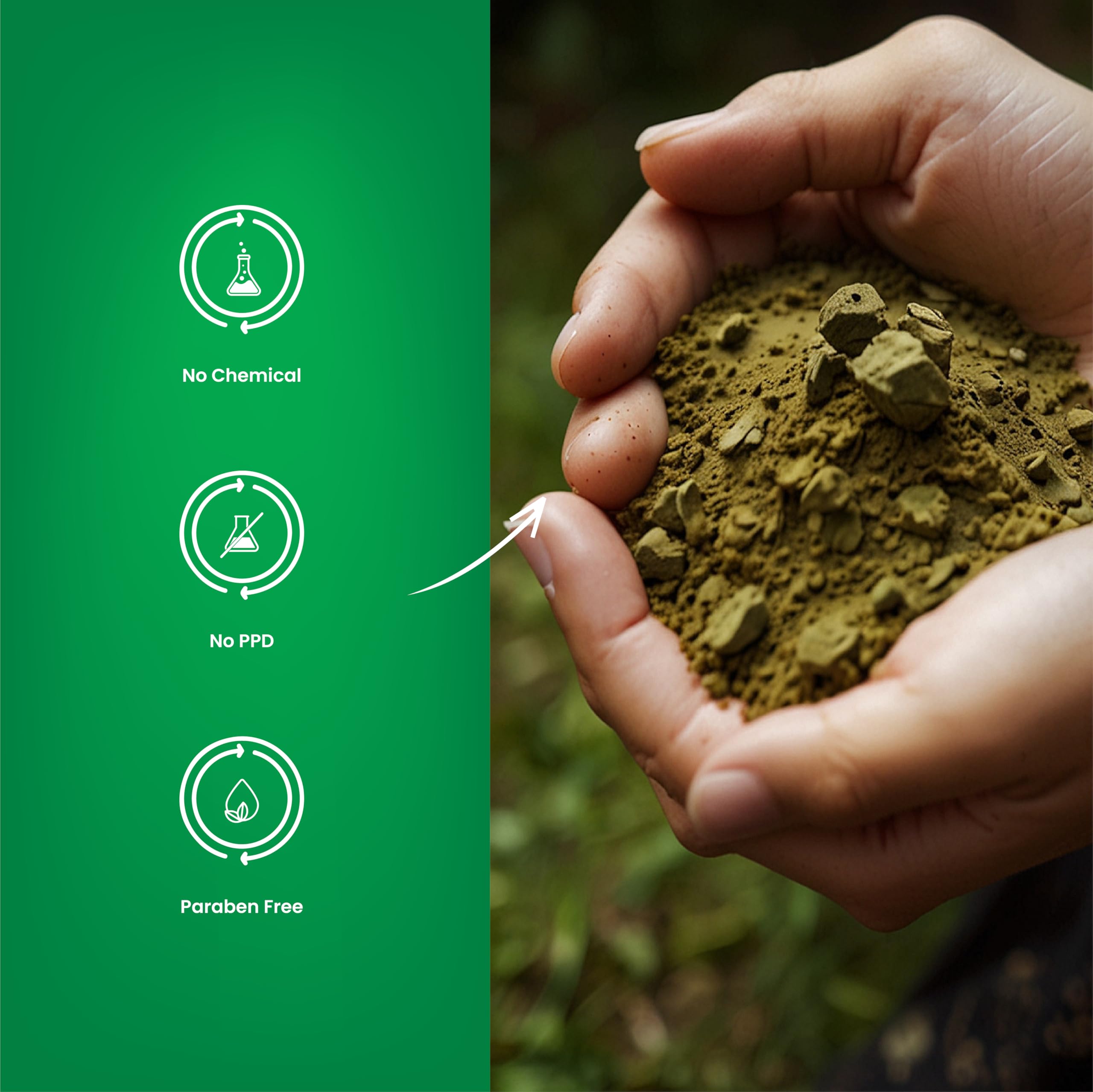 H&C Henna powder paste on hair illustrates natural color and subtle shine.