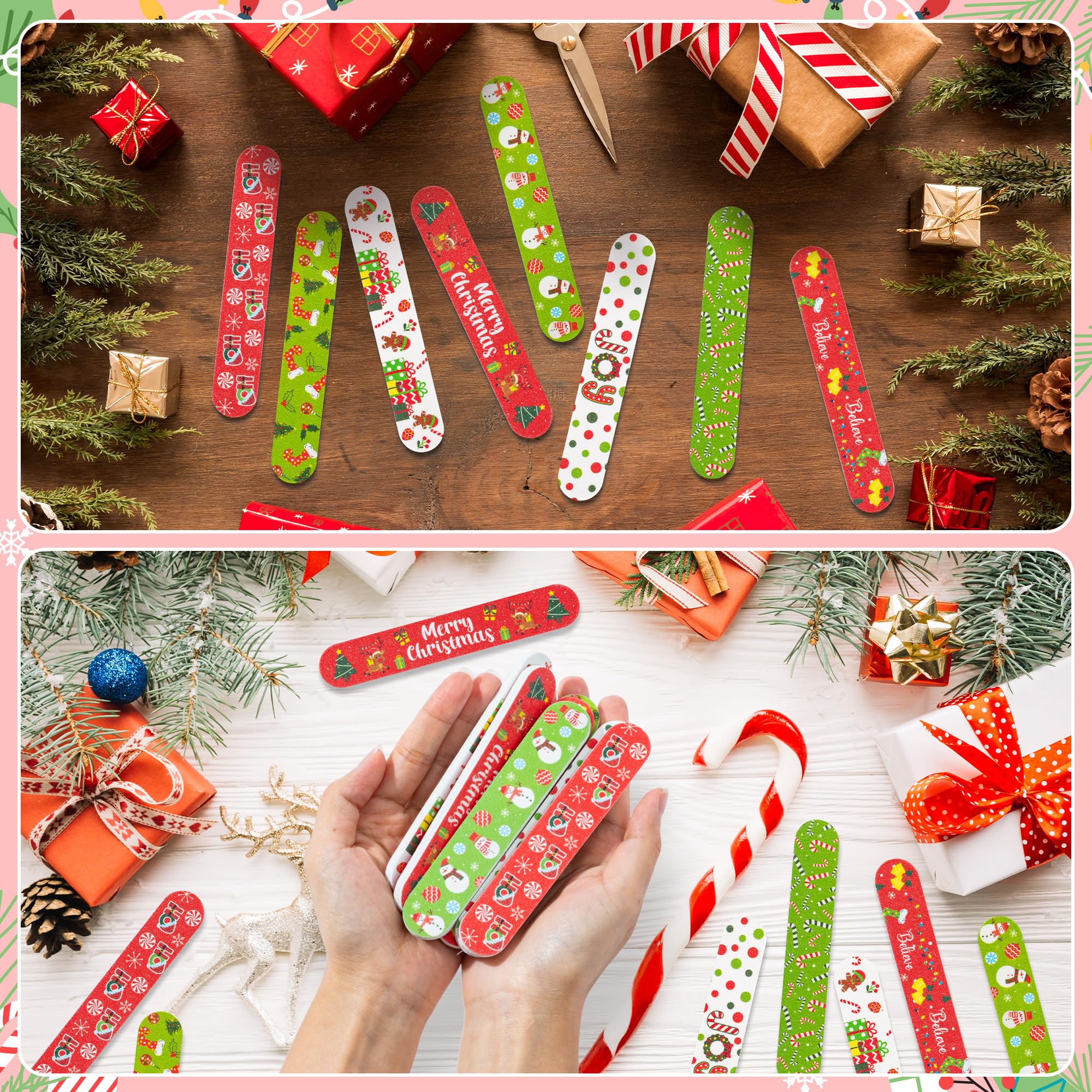 H1vojoxo Christmas motif nail files featuring reindeer and tree designs for joyful home manicures.
