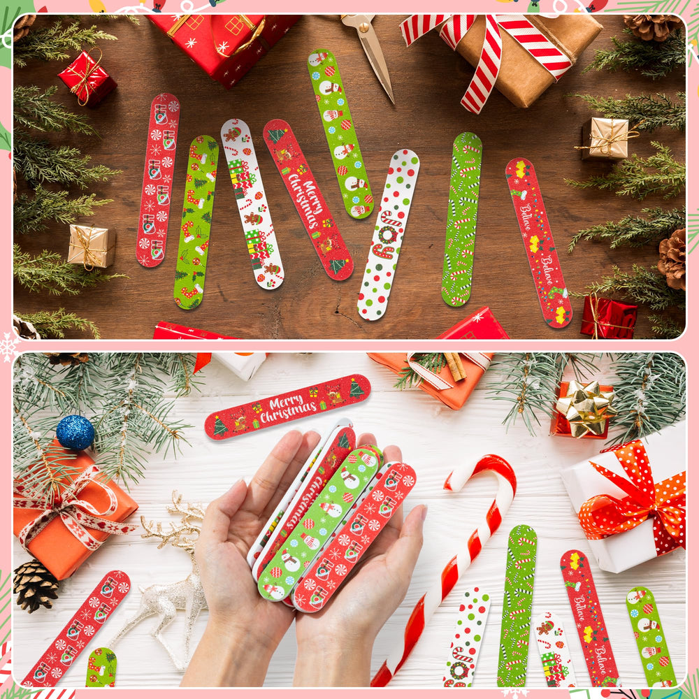 H1vojoxo Christmas motif nail files featuring reindeer and tree designs for joyful home manicures.