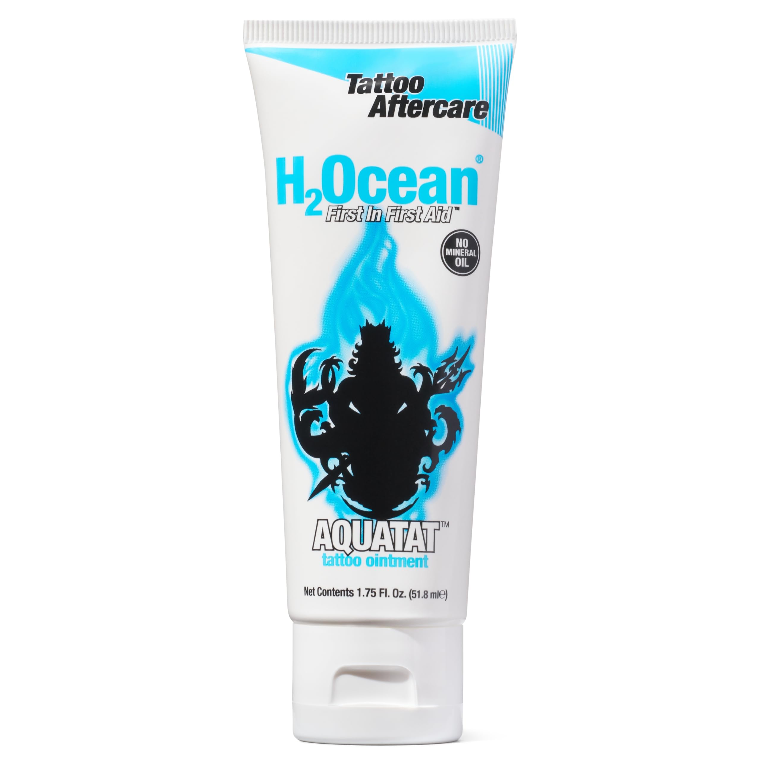 H2Ocean Aquatat tattoo ointment front view showing soothing cream for tattoo aftercare.