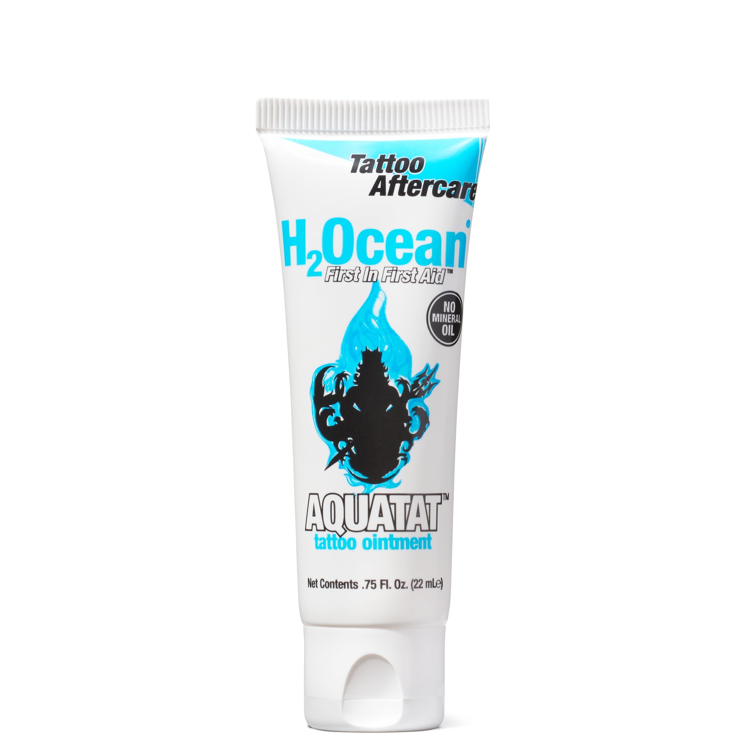 H2Ocean Aquatat tattoo healing ointment jar shows breathable barrier for tattoo healing.