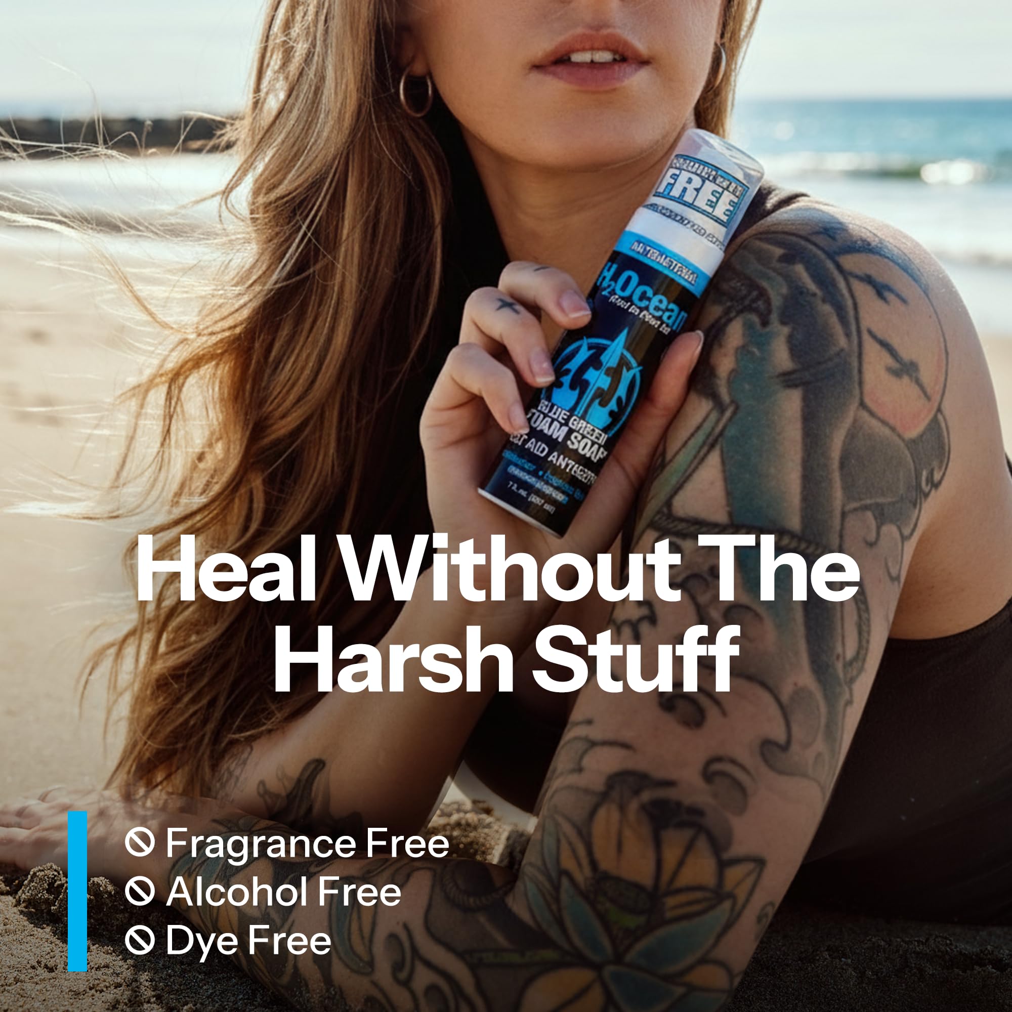 H2Ocean Blue Green Foam Soap packaging shot emphasizing 7 oz size