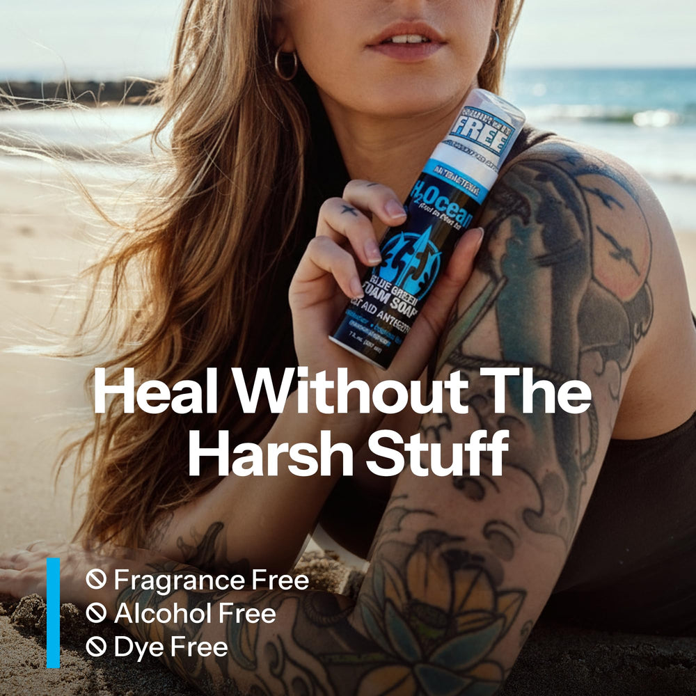 H2Ocean Blue Green Foam Soap packaging shot emphasizing 7 oz size