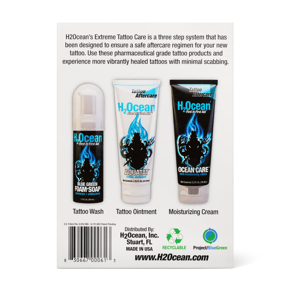 H2Ocean 3-step usage sequence collage illustrates cleanse, moisturize, protect