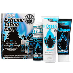 H2Ocean Extreme Tattoo Kit foam soap bottle demonstrates antibacterial cleansing for healing skin