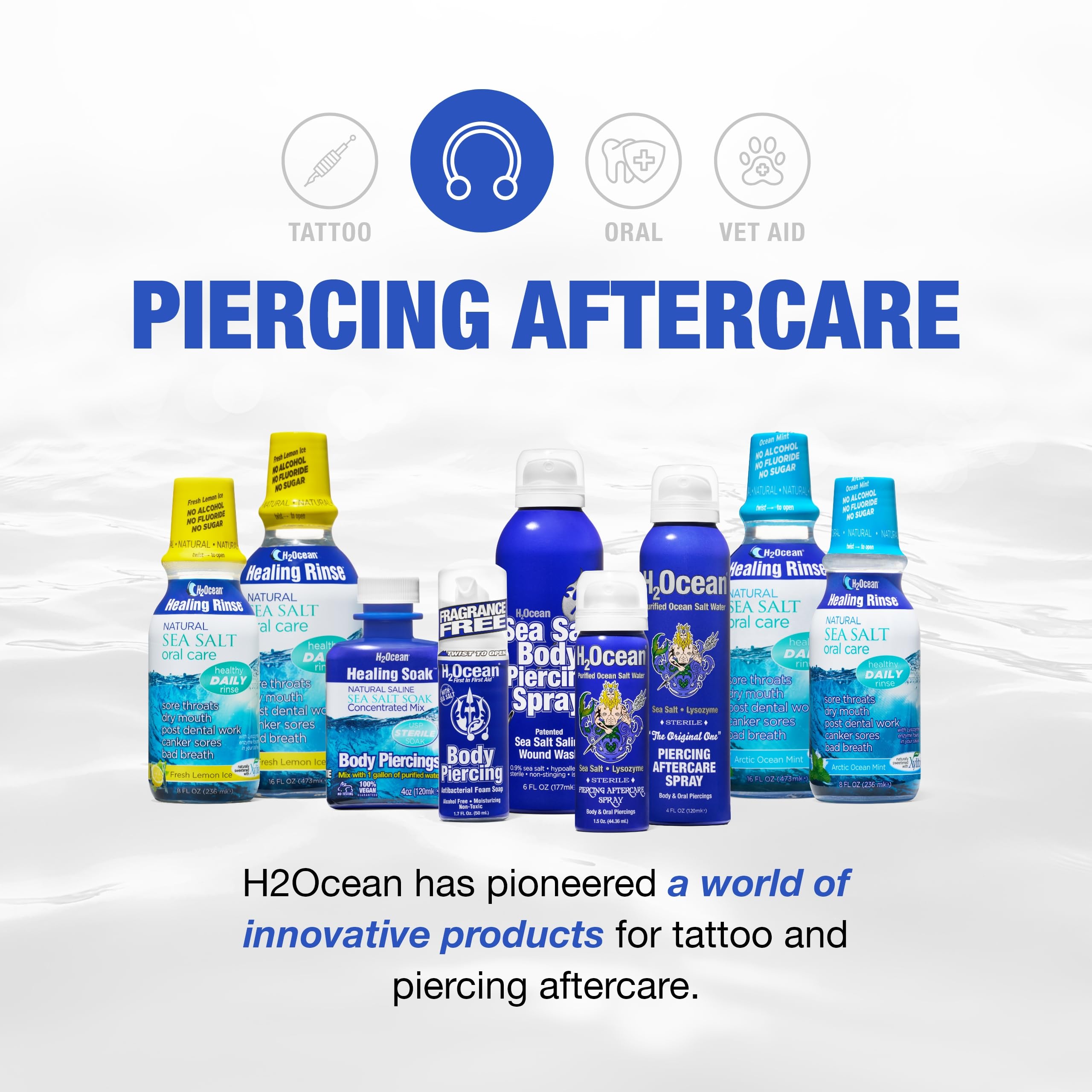 H2Ocean Healing Soak 4oz bottle ready for on-the-go piercing care.