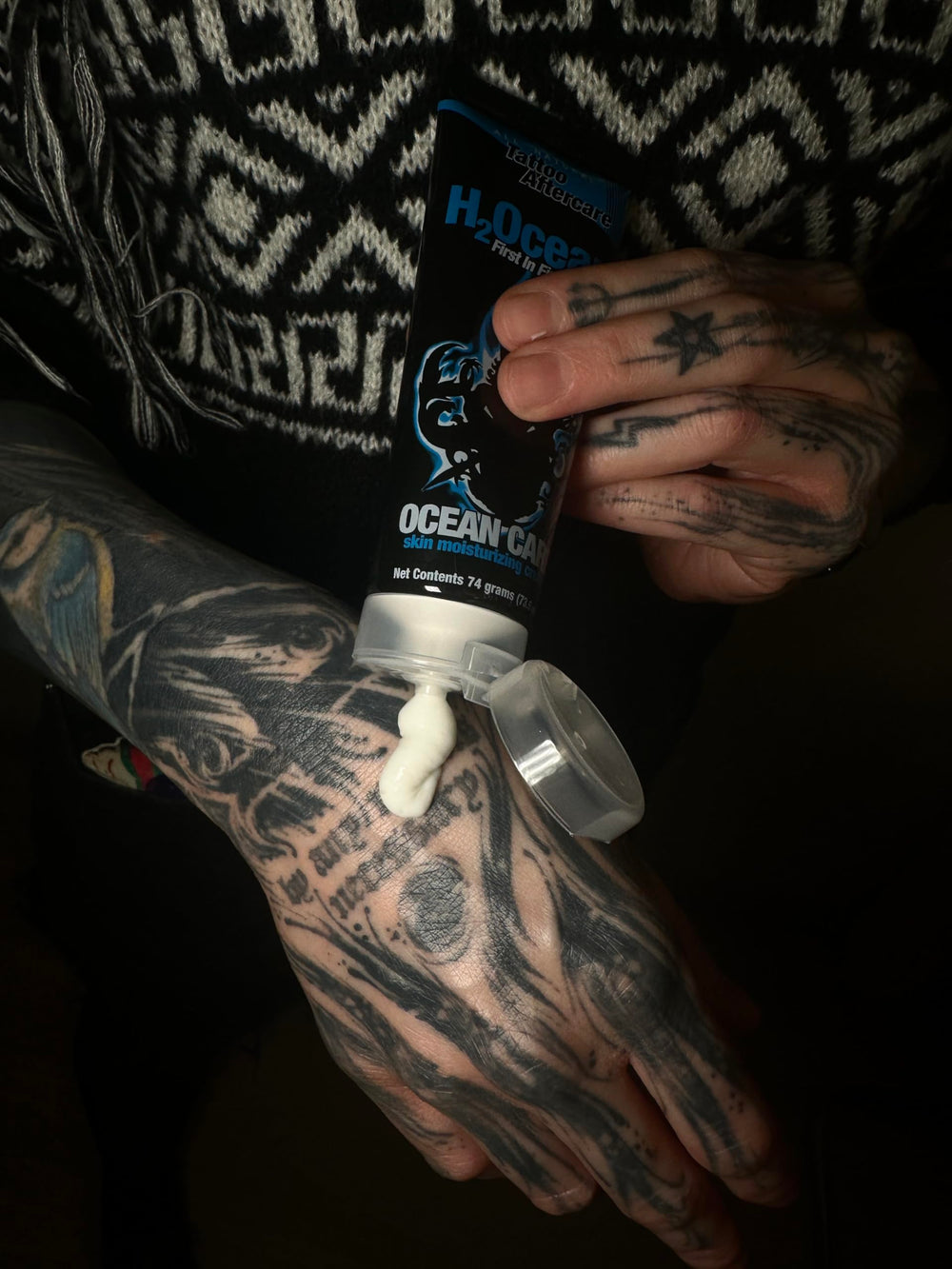H2Ocean non-sticky, quick-absorbing tattoo lotion for travel.